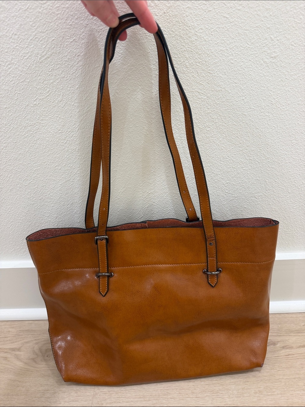 S-Zone Brown Leather Tote Bag - Classic Everyday Shoulder Bag
